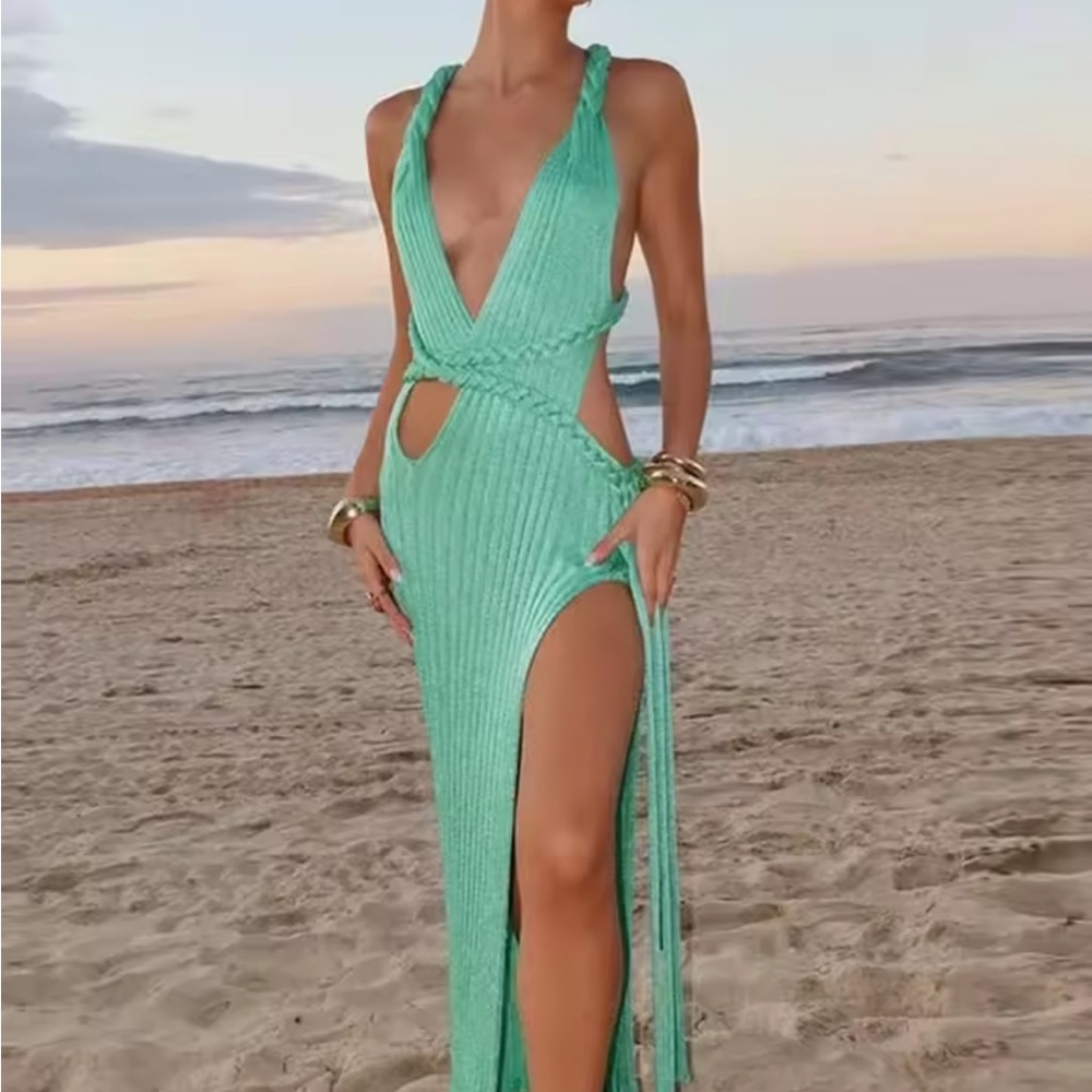 Elegant Teal Cutout Maxi Dress